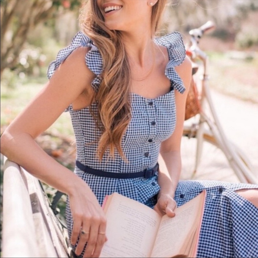 Gal Meets Glam Blue Gingham Sheath Dress Sz 20 - Picture 2 of 7